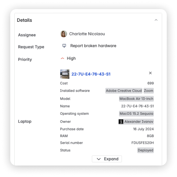 Ticket Jira enrichi avec un actif StarHive